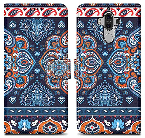 Cadorabo Hülle kompatibel mit Huawei Mate 9 - Design Blaues Mandala No. 1 - Schutzhülle mit Magnetverschluss, Standfunktion und Kartenfach