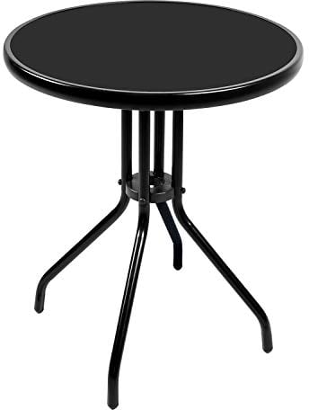 INDA-Exclusiv Balkontisch Bistrotisch Glasplatte und pulverbeschichtetes Metallgestell Rund Ø 60 H70cm Tisch Gartentisch Glastisch, Farben:Schwarz