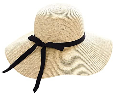 Sombrero Playa Sombrero de Paja Gorro Playa Sombreros De Paja para El Sol Plegable Playa Brim Ladies Floppy Sun Hat Verano Mujer para Surf Sombrero de Sol (Blue : Beige, Size : One Size)
