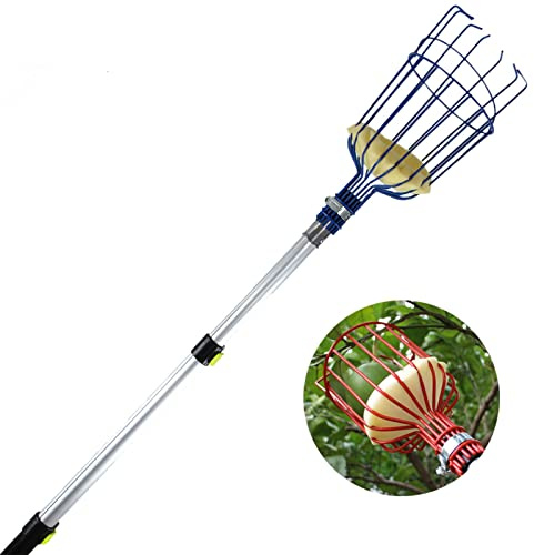 Fruit Picker Pole with Basket Telescoping with Sponge Pad, Fruit Picker Tool, Aluminum Telescopic Rod. Suitable for Apples, Oranges, Pomegranate(Telescopic Length 3.6m,12ft) (Color : Blue, Size : 3
