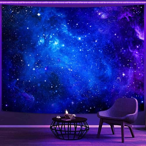 Faxdong Wandteppich, Galaxie-Universum, Weltraum, Schwarzlicht, Sternenhimmel, mysteriöser Nebel, Sterne, Decken-Wandteppiche für Schlafzimmer, Hintergrund, Wanddekoration, 172 x 228 cm