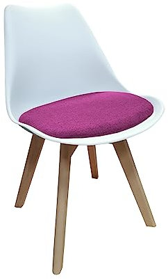 HTI living Stuhl Atlanta Webstoff Esszimmerstuhl Kunststoffschale Webstoffbezug Holzfüße Weiß, Pink