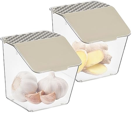 2Pcs Garlic Pot Onion Storage Garlic Container With Lid Wall-Mounted Transparent Waterproof Dustproof Ginger Green Onion Pepper Chilli Storage Box Jar For Kitchen Restaurant