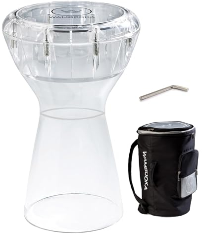 Wambooka Diamond Darbuka Drum mit 22,2 cm Kopf, mit Messing-Stimmtasten und gepolsterter Tasche, 43,2 cm Länge (kristallklares PC)