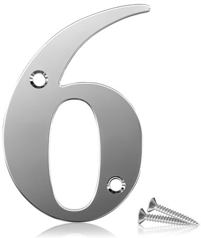 Bwintech 1 Pcs 75mm Height (3 Inch) Chrome Bolted Door Number 6 Stainless Steel 304 House Number, Suitable For Front,Wooden, Composite,UPVC Door