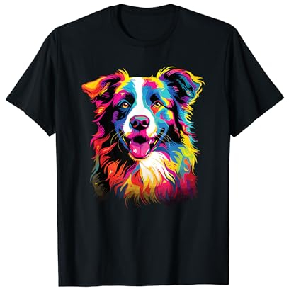Wasserfarben Farbenfroher Border Collie Hunde T-Shirt