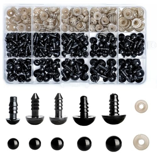 ktxaby 400 Stück Kunststoff Sicherheitsaugen Set mit Unterlegscheiben Puppenaugen für Puppe, Marionette, Häkeltiere (6-12 mm)