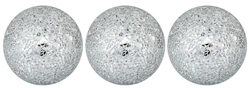BIMUYI Mosaic Centerpieces, Decorative Sphere Balls, Mosaic Glass Orbs, 10cm Diameter, Pack of 3 (Silver)