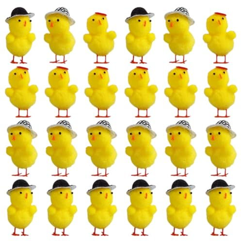 IMIKEYA Osterküken-Dekorationen 24 Stück Chenille-Küken Mit Hüten 5 1 cm Große Kleine Osterküken Flauschige Baby-Küken Dekorationen Bastelarbeiten Plüsch-Hühnerspielzeug