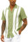 Mens Vintage Bowling Shirt Cotton Linen Beach Shirts Short Sleeve Striped Button Down Summer Tops Hawaiian Shirts Green 3XL