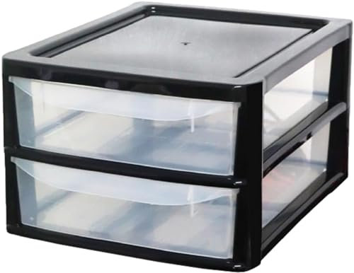 A4 Plastic Slim Storage Drawers Tower Unit Office Desktop Tabletop Home School Garage Portable Desk Organizer 2|3|4|6|8 Tiers (A4 Plastic Small Black/Clear) (Black/Clear, A4 Slim 2 Drawers)