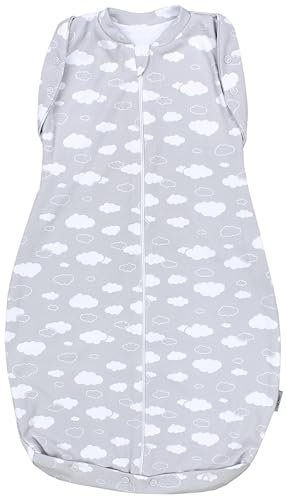TupTam Baby Pucksack OEKO- TEX zertifizierte Materialien Swaddle Bag Wattiert Babyschlafsack 2.5 TOG unisex, Farbe: Unwattiert 0.5 TOG/Wolken Grau, Größe: 3-6 Monate