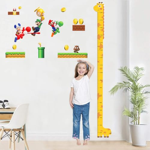Mario Aufkleber Wandtattoo für Kinder, Messlatte Kinder, Wandaufkleber Kinderzimmer, Pokemon Wandtattoo, Dekoration für Baby- & Kleinkinderzimmer, für Wohnzimmer, Glatte Wand, Kinderzimmer