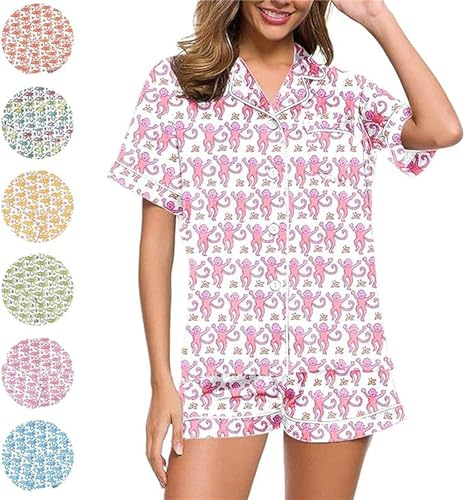 AUWIRUG Womens 2 Piece Roller Rabbit Pajamas Monkey Pajamas Preppy Kids Set Roller Rabbit Pjs Roller Rabbit Pajamas Dupes (Pink,120-Kid)
