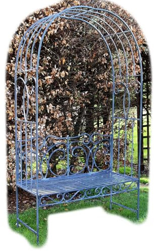Darthome Antique Grey Garden Bench Arbour 210cm Steel Metal Rustic 2 Seater Outdoor Patio Seat