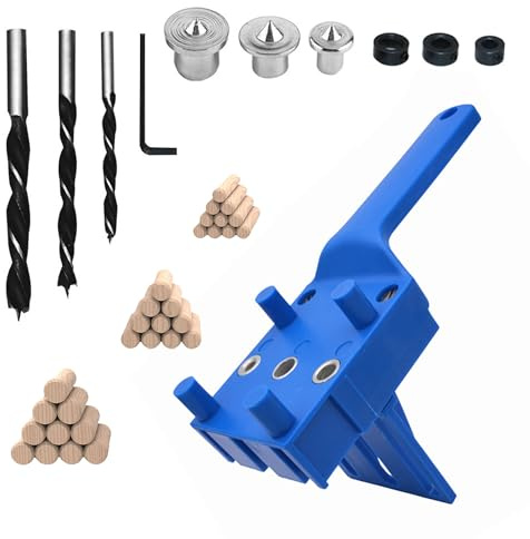 Dowel Jig Kit 41PCS Woodworking Dowel Jig Kit 6/8/10mm, Pocket Hole Jig Kit, Doweling Jig, Jigs Doweling Hole Saw Tools (Blue)
