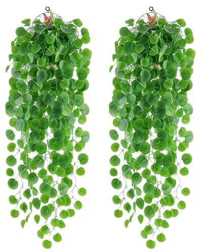 DabbOo 2Pcs Plantes Artificielles Plantes Suspendues Artificielles Faux Feuille Verte Lierre Vigne Plantes Murales Suspendue Faux Lierre pour Jardin, Panier Suspendu, Couloir, Décoration Murale