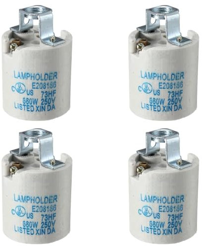 4 Pack E27/E26 Ceramic Lamp Holders, 660W 250V Porcelain Light Bulb Sockets, High Temperature Heat Resistant Fireproof Light Fittings for DIY Lighting & Animal Heat Lamp Replacement