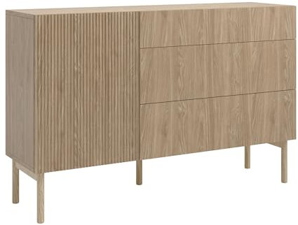 Selsey Kommode Aufbewahrungsschrank 1 Tür 3 Schubladen Schrank Schubladenschrank Push to Open 140 cm Nolie Eiche Geölt