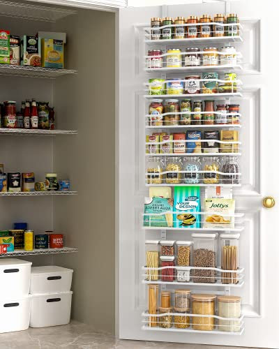 DIFULI 9-Tier Over Door Spice Rack, Hanging Door Storage for Kitchen, Pantry Organizer Metal Shelves, Adjustable Kitchen Door Rack for Spices and Cans(White)