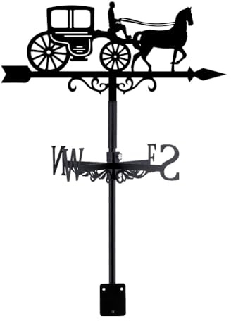 SUPERDANT Wetterhahn Kutschen Wetterfahne Schwarze Metall Weather Vane Schild Dekoration Im Freien Wetterfahnen Für Dachmontage Bauernhaus Garten Außenhof Dach Paddock Dekoration 35.8x22cm