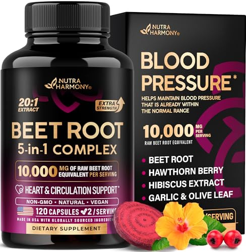 Beet Root Capsules - Healthy Blood Pressure Support Supplement** for Heart & Circulation Support - with Hawthorn Berry, Hibiscus & Garlic - Nitric Oxide for Energy - Made in USA, 120 Capsules