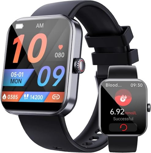 Smartwatch Herren Damen mit Telefonfunktion ΒΙυtzυcker, 2,0 Fitness Tracker Uhr mit Körpertemperatur Herzfrequenz Blutdruck SpO2 Schlafüberwachung SOS-Taste Sportuhr für Android iOS Handy, Schwarz