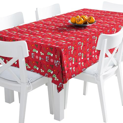 HEKO PANELS Tischdecke Wasserabweisend Abwaschbar 140 x 200 cm Weihnachtstischdecke Tischtuch Weihnachtstischtuch Fleckschutz Tafeldecke Weihnachten Weihnachtsmuster