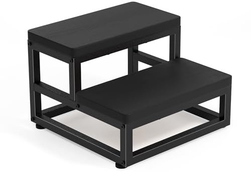 Marchepied 2 Niveaux pour Adultes et Enfants, Tabouret en HDPE Imperméable, Repose-Pieds Antidérapant avec Pieds Réglables, Cadre Métallique Solide pour Cuisine, Salle de Bain, RV