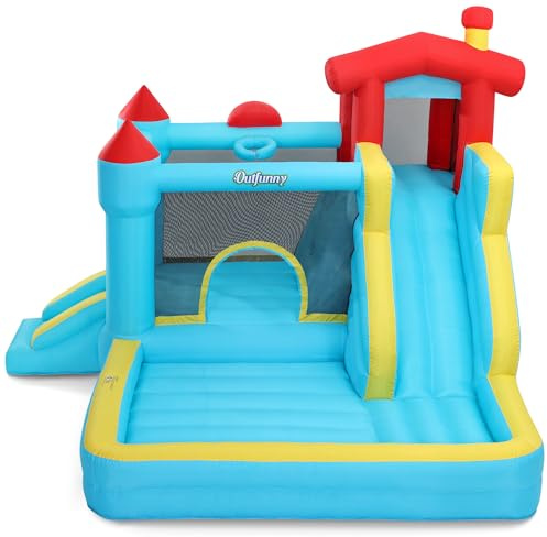 Outfunny Grand château gonflable gonflable pour grands enfants avec toboggan, ventilateur de 450 W, extérieur et intérieur - Bleu