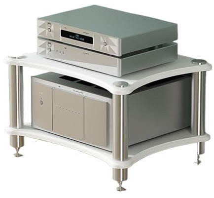 StereoKomponenten Rackschrank Mit Stoßdämpfenden Metallspikes Modern Holz Möbel HiFi Rack, für Zuhause Aufnahmestudio(White,60 * 48 * 40cm)