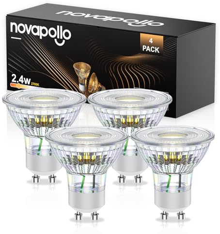 novapollo GU10 LED Warmweiss 2.4W Ersetzt 35W Halogen Leuchtmittel, 270 Lumen 2700K Birnen, Abstrahlwinkel 38° Spot, Nicht Dimmbar Ø50xH54mm Reflektor LED Spots 4er-Pack