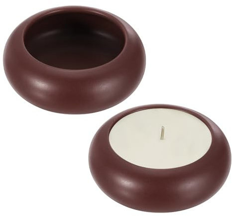 sourcing map Pebble Tealight Candle Jars, 2 Pack Handcrafted Ceramic Tea Light Holder for Home Decor, Garden, Table Centerpiece, Wedding, Desk Shelf Decor, Wine Red