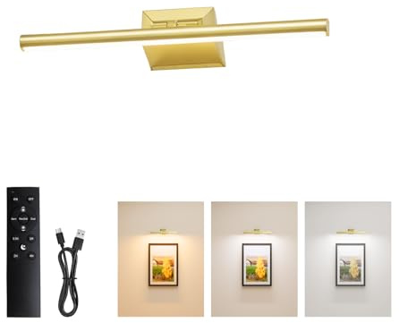 Nulmvic Bildbeleuchtung Kabellos, 23 CM 5000mAh Wandleuchte Innen Akku mit Fernbedienung, 3 Farbtemperaturen, 5 Beleuchtungsintensität, CRI 95+ für Malen Foto Portrait, Dart Beleuchtung, Gold