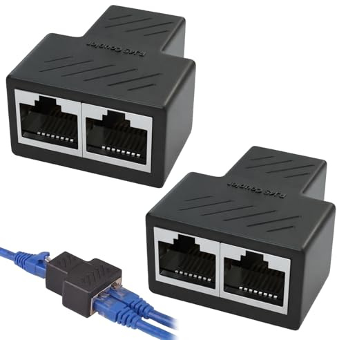 2 Stück LAN Verteiler 1 Auf 2 Ohne Strom, Universelle LAN Kabel Splitter 1 Auf 2, Netzwerk Verlängerungen Adapter, RJ45 Ethernet Splitter für Cat5 Cat5e Cat6 Cat6e Cat7 Cat8