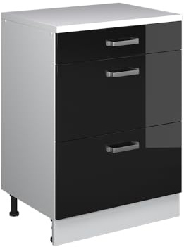 Vicco Erweiterungskommode Rion, Schwarz Hochglanz/Weiß, 60 x 46 cm ohne Schräge mit 3 Schubladen, kombinierbar mit Rion Dachschrägenschränken und Schrankmodulen