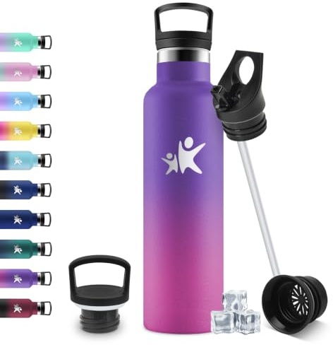 JAPORIA Gourde Isotherme 750ml, Bouteille Isotherme en Acier Inoxydable, Bouteille d'eau sans BPA, Gourde Inox avec Paille, Gourde Reutilisable pour l'École, Bureau, Extérieur, Camping, Yoga