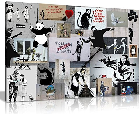 Banksy Montage Collage Canvas Wall Art Picture Print (36X24)