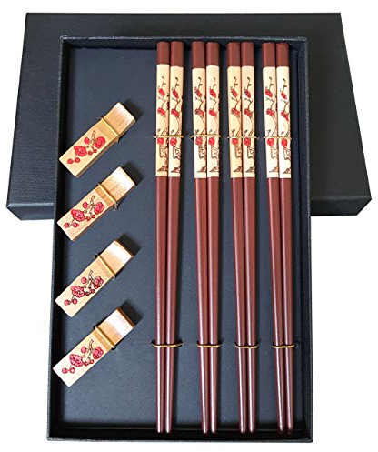 Mainiusi Palillos Japoneses 4 Pares Palillos Chinos Madera Lavable Palillos Reutilizables Palillos Coreanos Madera Palillos para Sushi, Fideos, Pescado, Comida China (Aptas para el Lavavajillas)