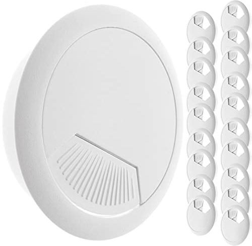 BeMatik - Lote de 20 pasacables Redondo para encastrar en Mesa de Color Blanco y diámetro 53 mm