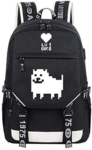 WANHONGYUE Undertale Spiel Cosplay Leuchtend Rucksack Schultasche Laptop Backpack mit USB-Ladeanschluss Schwarz / 8