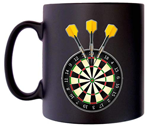 Dartboard with Yellow Darts Set Klassek Sport Mug Cycle for Men Women Players Arrows Coffee Tea 10oz Black Satin Gift Present