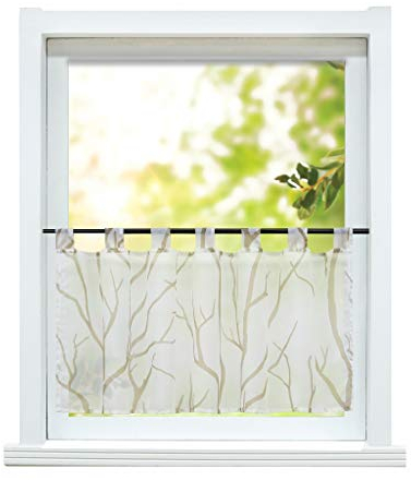 ESLIR Scheibengardine modern Bistrogardine Küche Gardinen Transparent Vorhänge mit Schlaufen Kurzgardine Voile Weiß-Sand HxB 45x120cm 1 Stück