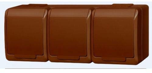 NAKA24 Aufputz Schalter IP44 | für Feuchtraum | Lichtschalter für Außenbereich | Doppellichtschalter Set Komplett | gegen Spritzwasser geschützt | Braun (Steckdose mit Abdeckung 0326-06)