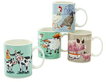 CreaTable, 20895, Serie FARM ANIMALS, 4-teiliges Geschirrset, Becherset aus Porzellan, spülmaschinen-und mikrowellengeeignet, Qualitätsproduktion, 30 centiliters, Mehrfarbig