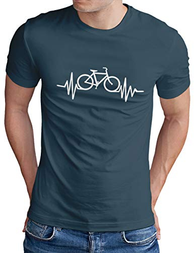 OM3® Herzschlag-Fahrrad T-Shirt - Herren - Bike Heartbeat Bicycle Rad Drahtesel - Denim, L