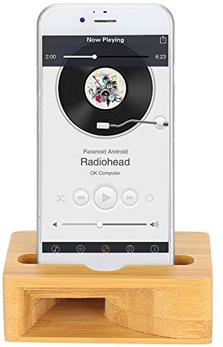 ASHATA Bambus Handyhalter Physikalische Sound Verstärkung Verstärker, Holz Handyhalter Stand Lautsprecherständer Telefon Natürlicher Sound Verstärker für Handy Breite unter 8,4 cm