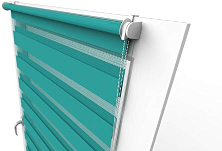 Aloha Doppelrollo Zebrarollo Duo Rollo Sonnenschutzrollo Klemmrollo Fensterrollo Klemmfix ohne Bohren für Fenster & Türen (Aquamarin / 40x150cm / Breite x Höhe)