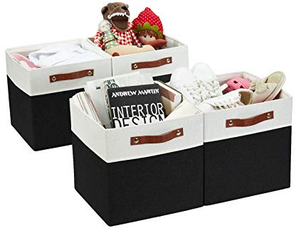 DECOMOMO Kallax Storage Boxes | Storage Cubes 30.5x30.5x30.5cm Fabric Organiser Storage for Wardrobe, Toys, Shelves, Office, Home & Nursery (Black & White- Set of 4)