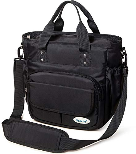 Scorlia Isolierte Lunchtasche, extra groß, auslaufsicher, mit abnehmbarem Schultergurt, langlebig, wiederverwendbar, Kühlbox Seitentaschen, hoher Getränkehalter für Damen und Herren, Arbeit, schwarz